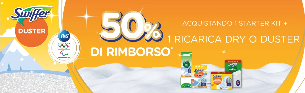 Swiffer ti rimborsa il 50% sull'acquisto di Starter Kit e Ricarica!