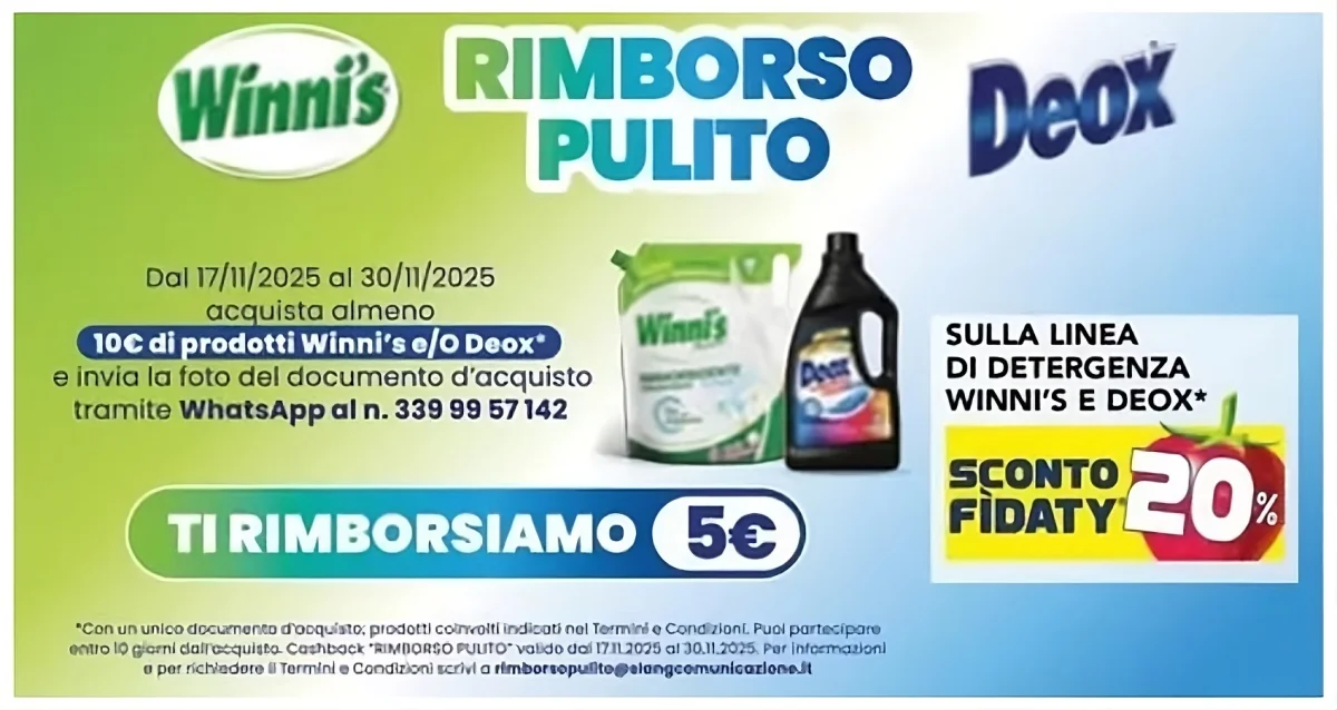 Winni's e Deox ti rimborsano 5€ sulla tua spesa pulita da Esselunga!