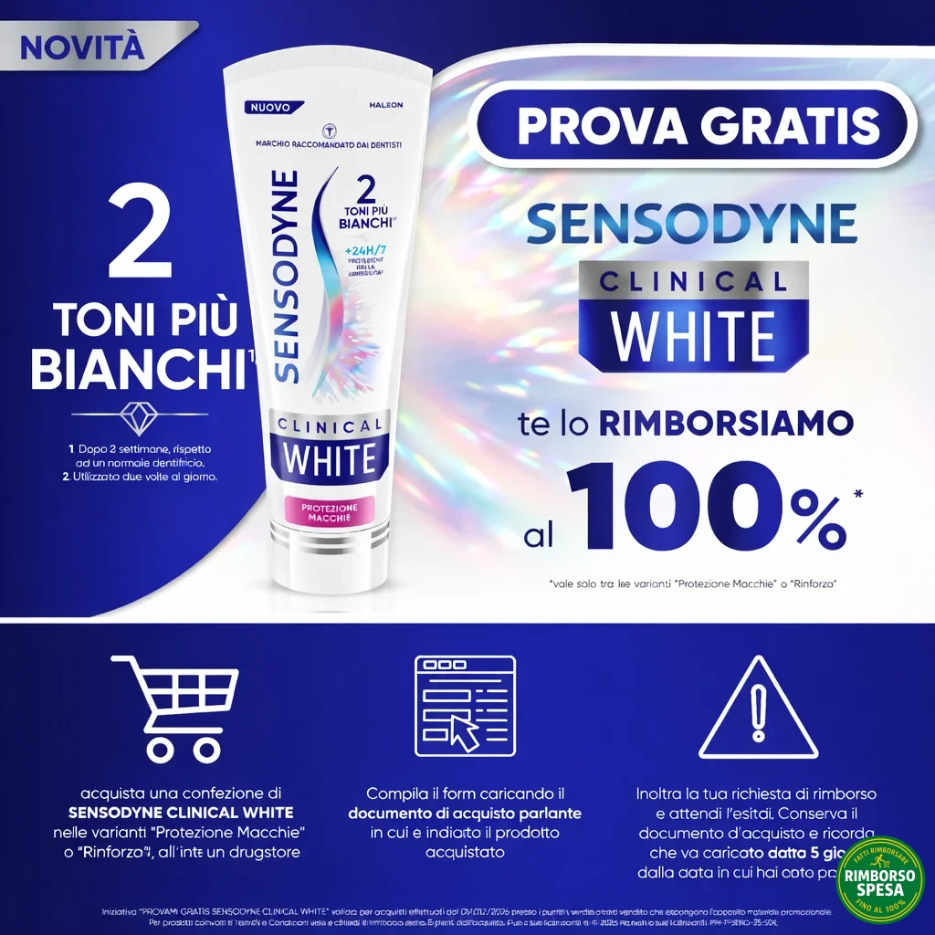 Sensodyne Clinical White Provami Gratis: Rimborso 100% fino a 7,50 euro