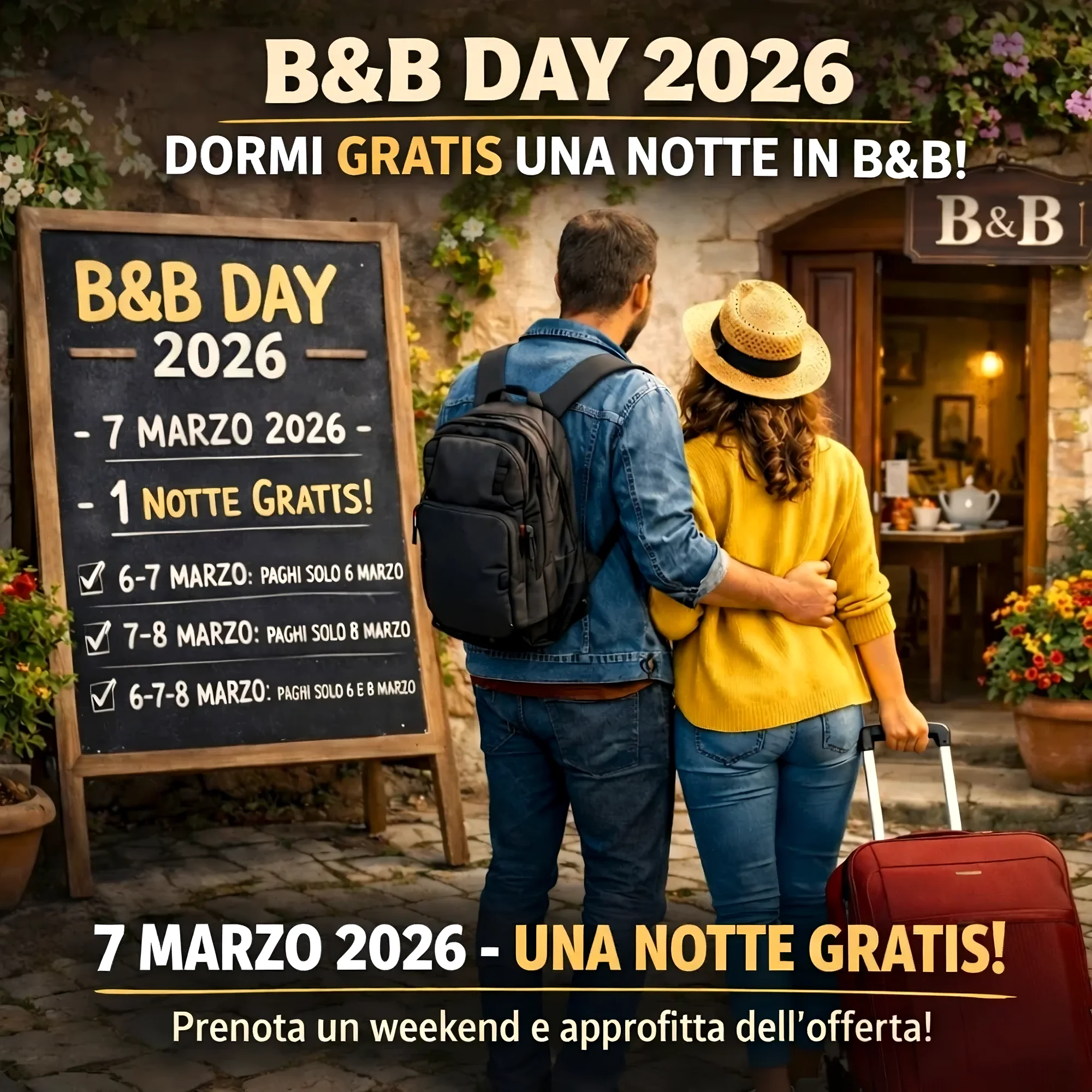 B&B Day 2026: Notte Gratis in Bed and Breakfast il 7 Marzo